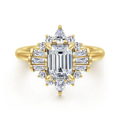 Emarie - 14K Yellow Gold Emerald Cut Halo Diamond Engagement Ring