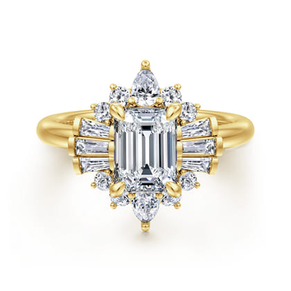 Emarie - 14K Yellow Gold Emerald Cut Halo Diamond Engagement Ring