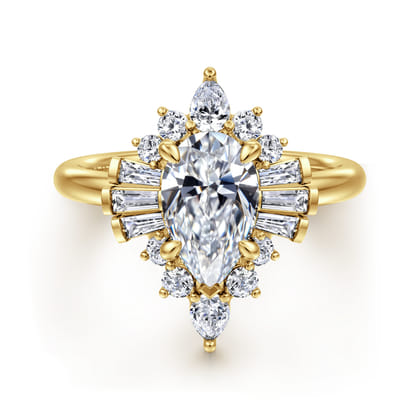 Emarie - 14K Yellow Gold Pear Shape Halo Diamond Engagement Ring
