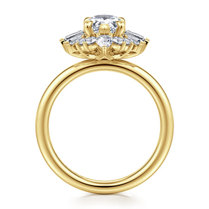 Emarie - 14K Yellow Gold Pear Shape Halo Diamond Engagement Ring