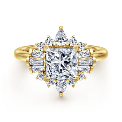 Emarie - 14K Yellow Gold Princess Halo Diamond Engagement Ring