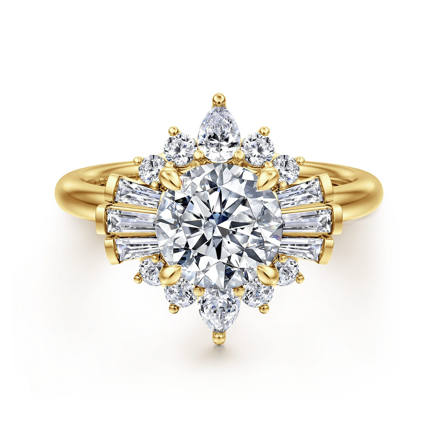 Emarie - 14K Yellow Gold Round Halo Diamond Engagement Ring