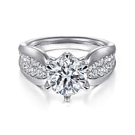 Ember - 14K White Gold 6 Prong Wide Band Round Diamond Engagement Ring