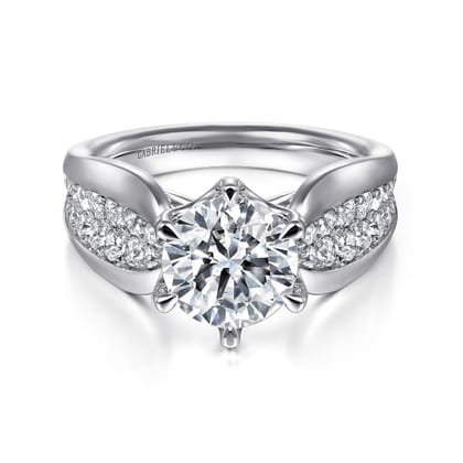 Ember - 14K White Gold 6 Prong Wide Band Round Diamond Engagement Ring
