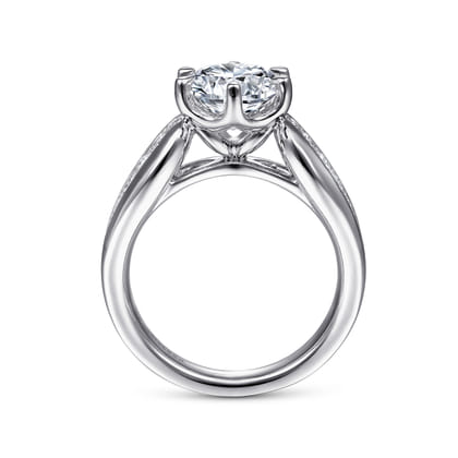 Ember - 14K White Gold 6 Prong Wide Band Round Diamond Engagement Ring