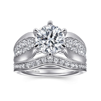 Ember - 14K White Gold 6 Prong Wide Band Round Diamond Engagement Ring