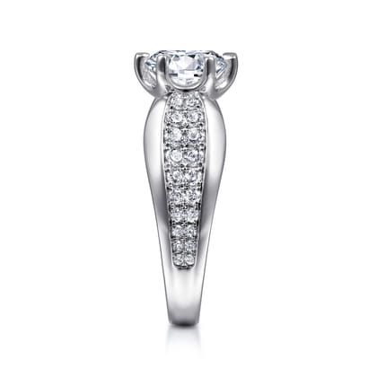 Ember - 14K White Gold 6 Prong Wide Band Round Diamond Engagement Ring
