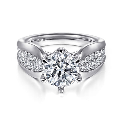 Ember - 14K White Gold Wide Band Round Diamond Engagement Ring