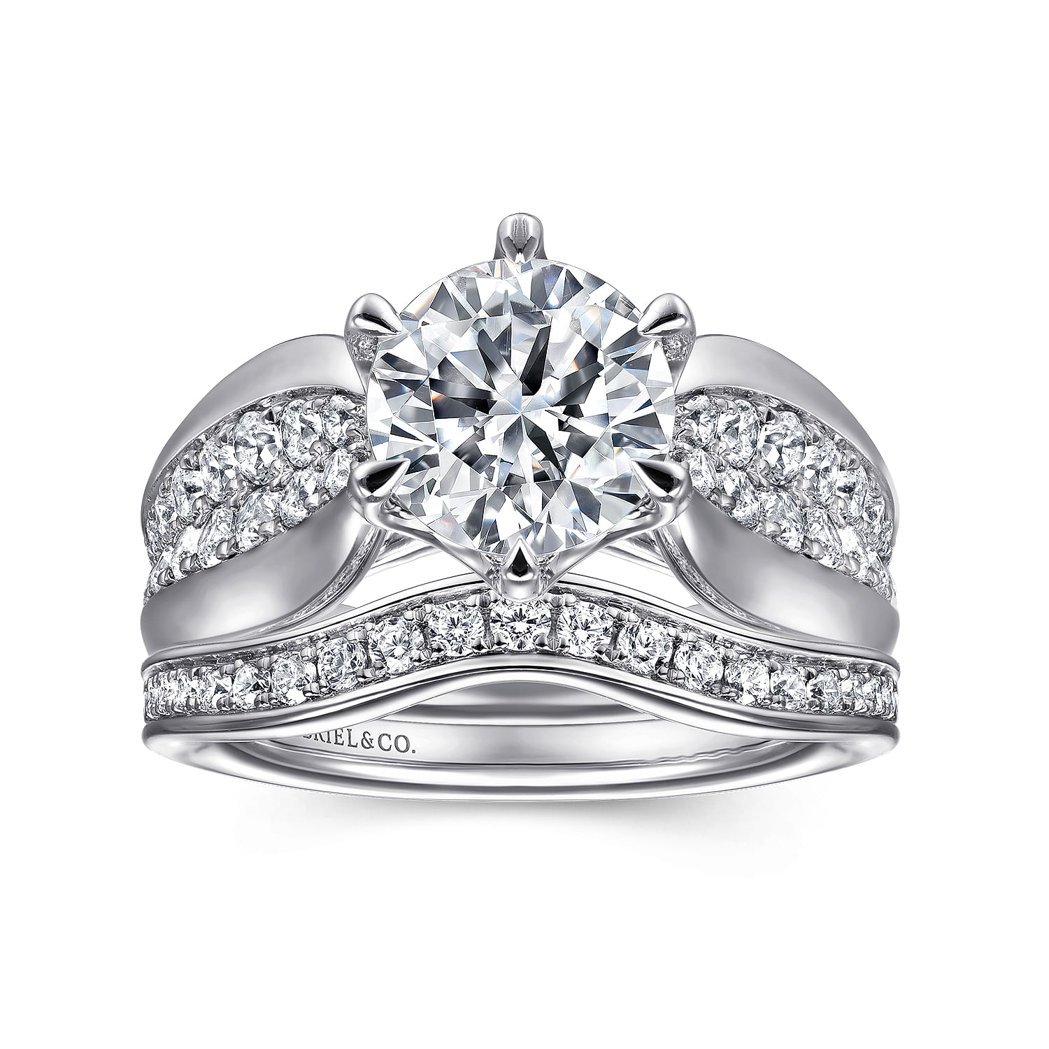 Ember - 14K White Gold Wide Band Round Diamond Engagement Ring