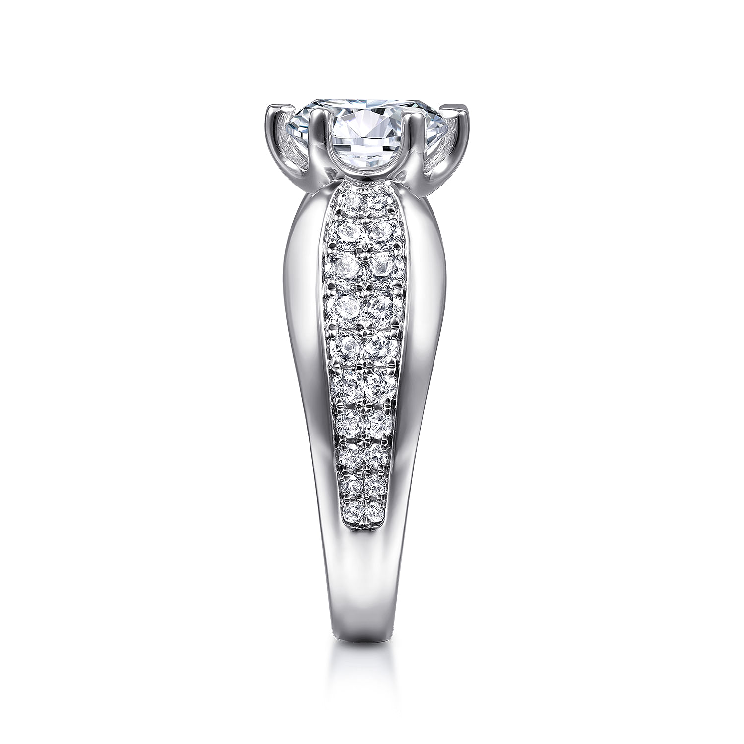 Ember - 14K White Gold Wide Band Round Diamond Engagement Ring