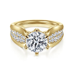 Ember - 14K Yellow Gold Wide Band Round Diamond Engagement Ring