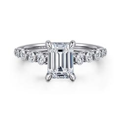 Emberlie - 14K White Gold Emerald Cut Diamond Engagement Ring