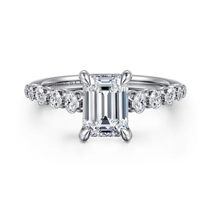 Emberlie - 14K White Gold Emerald Cut Diamond Engagement Ring