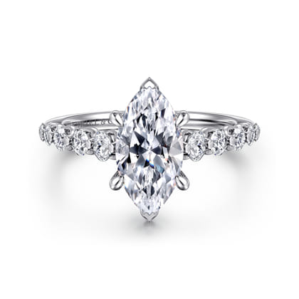 Emberlie - 14K White Gold Marquise Shape Diamond Engagement Ring