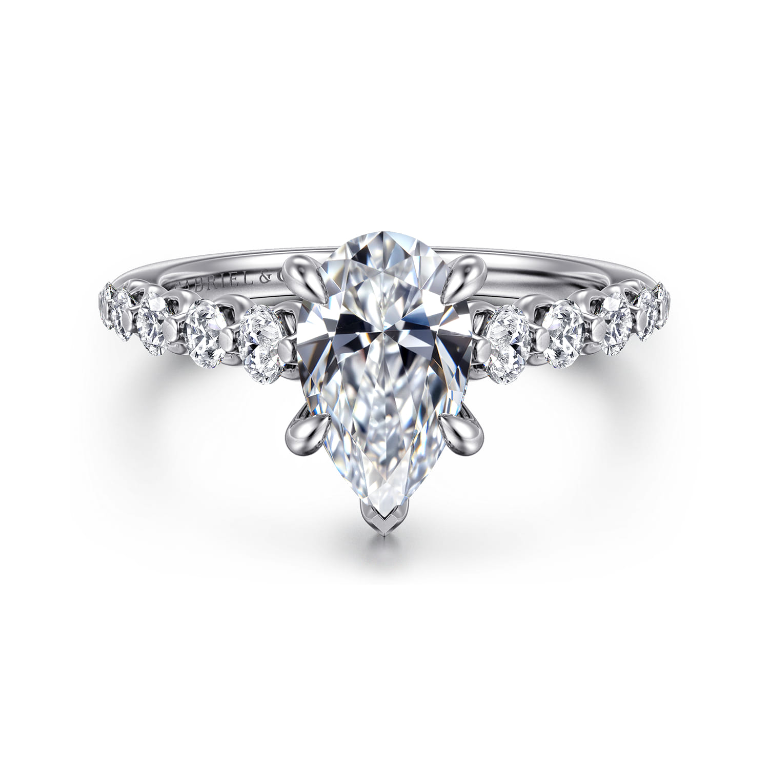 Emberlie - 14K White Gold Pear Shape Diamond Engagement Ring