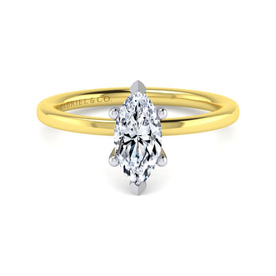 Emberly - 14K White-Yellow Gold Marquise Diamond Engagement Ring