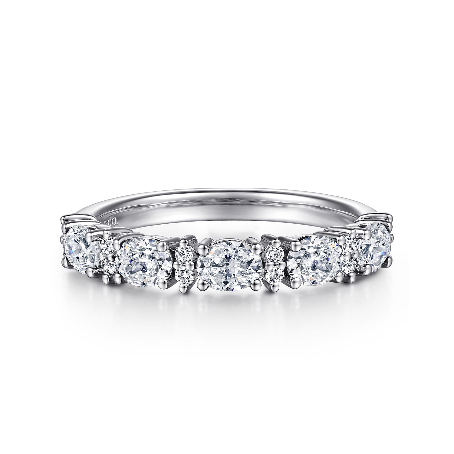 Fancy Wedding Ring in 14k White Gold with Oval Natural Diamond at Gabriel & Co. - Shot 1