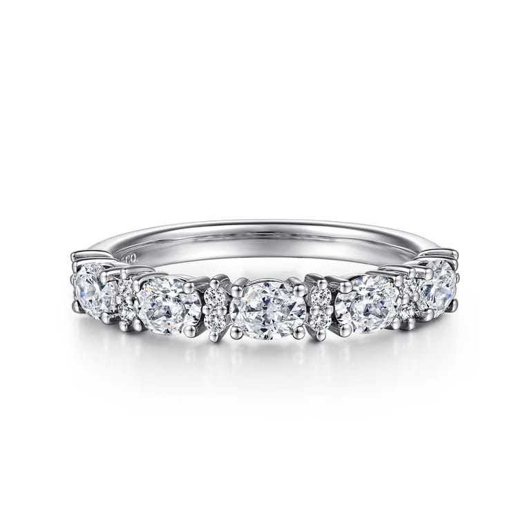 Fancy Wedding Ring in 14k White Gold with Oval Natural Diamond at Gabriel & Co. - Shot 1