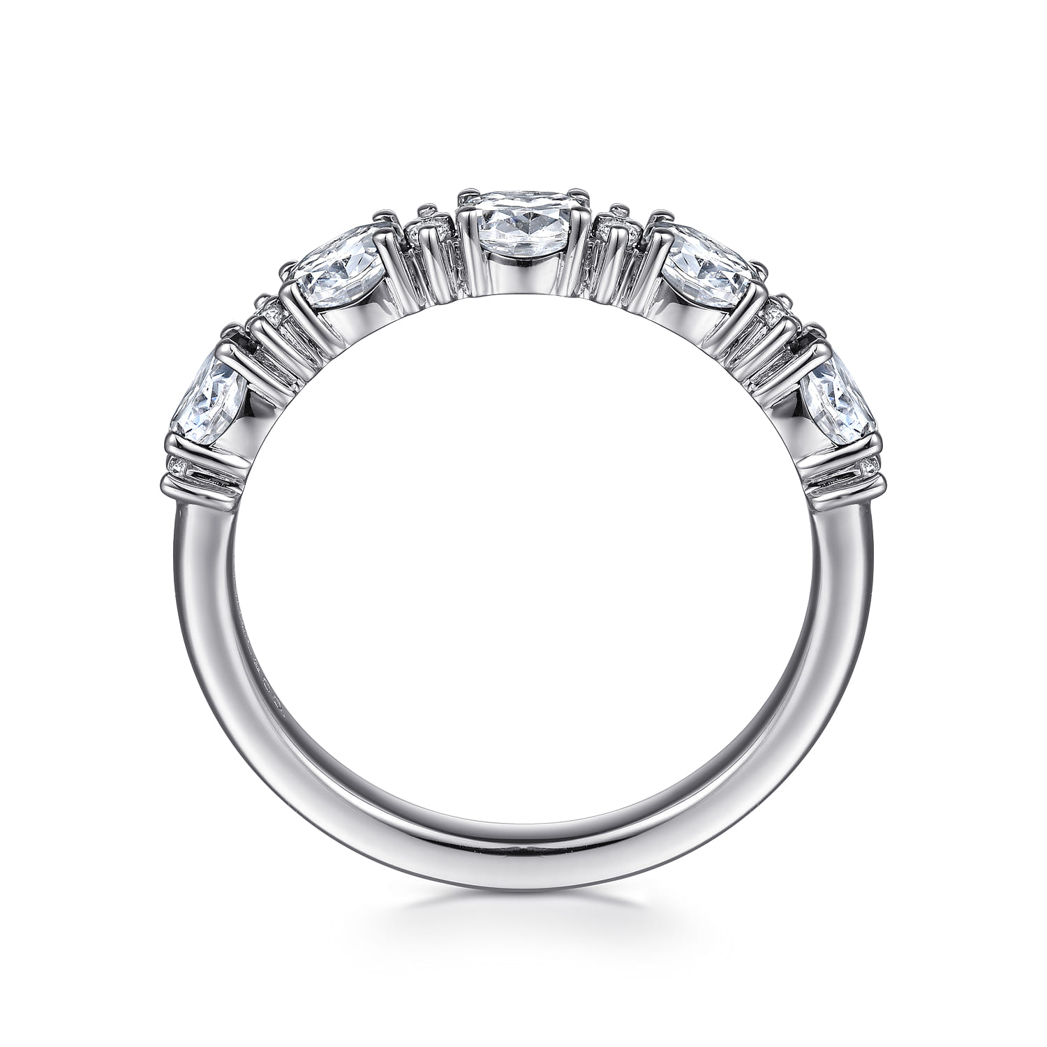 Fancy Wedding Ring in 14k White Gold with Oval Natural Diamond at Gabriel & Co. - Shot 2