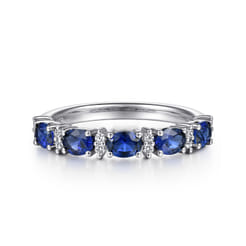 Emelia - 14K White Gold Oval Sapphire and Diamond Anniversary Band