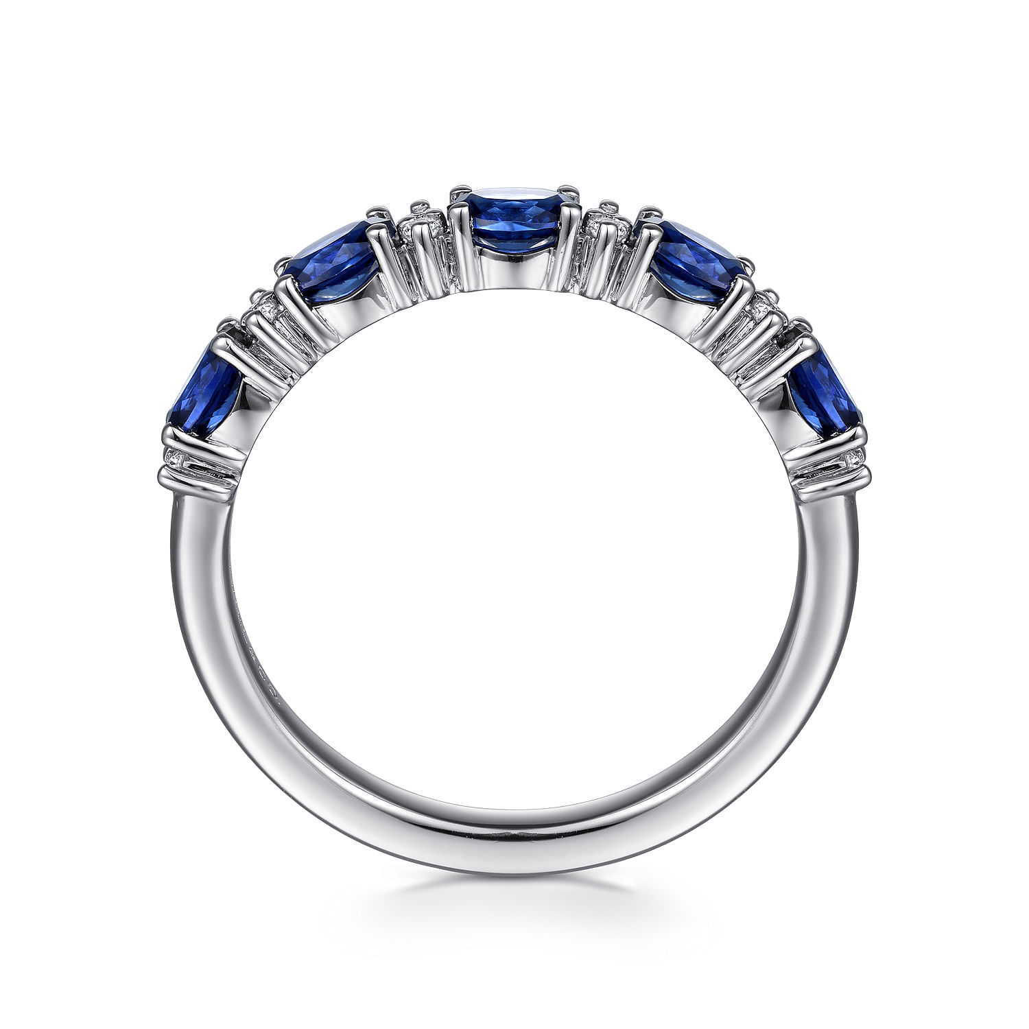 Emelia - 14K White Gold Oval Sapphire and Diamond Anniversary Band