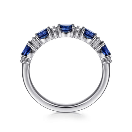 Emelia - 14K White Gold Oval Sapphire and Diamond Anniversary Band