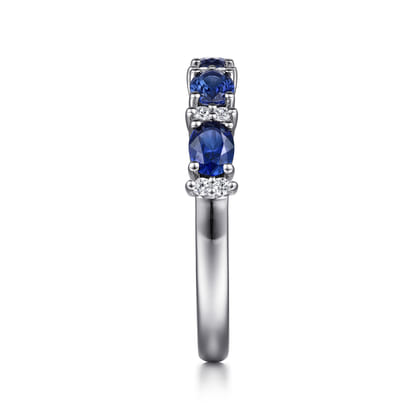 Emelia - 14K White Gold Oval Sapphire and Diamond Anniversary Band