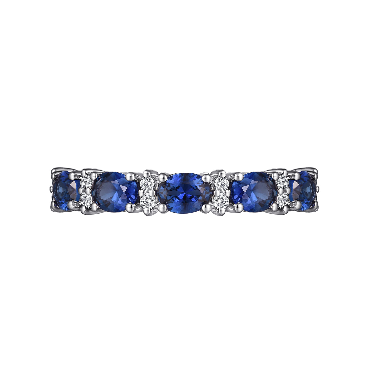 Emelia - 14K White Gold Oval Sapphire and Diamond Anniversary Band
