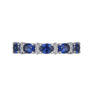 Emelia - 14K White Gold Oval Sapphire and Diamond Anniversary Band