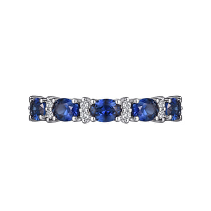 Emelia - 14K White Gold Oval Sapphire and Diamond Anniversary Band