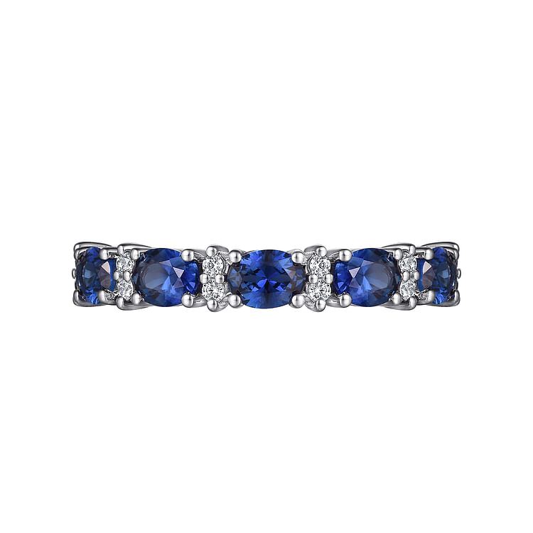 Emelia - 14K White Gold Oval Sapphire and Diamond Anniversary Band