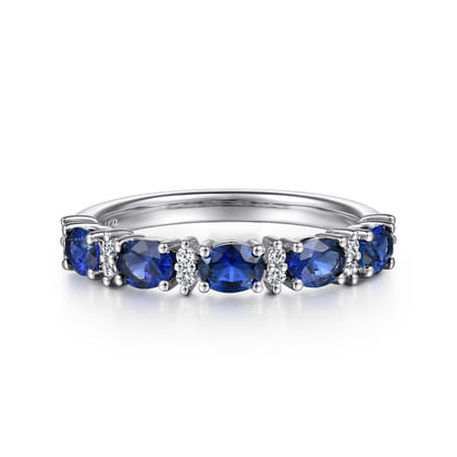 Emelia - Platinum Oval Sapphire and Diamond Anniversary Band