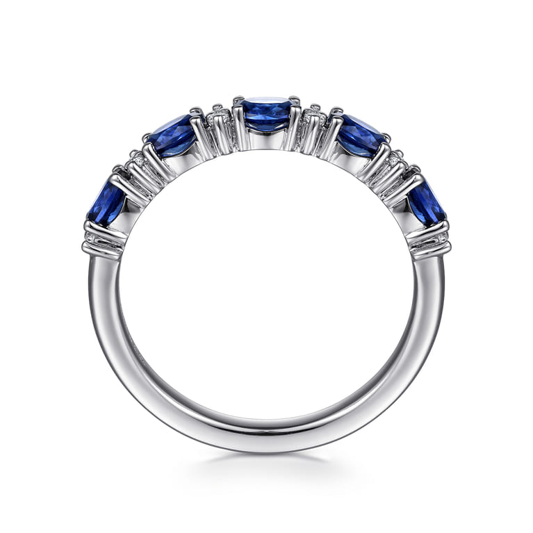 Fancy Wedding Ring in Platinum with Oval Sapphire at Gabriel & Co. - Shot 2
