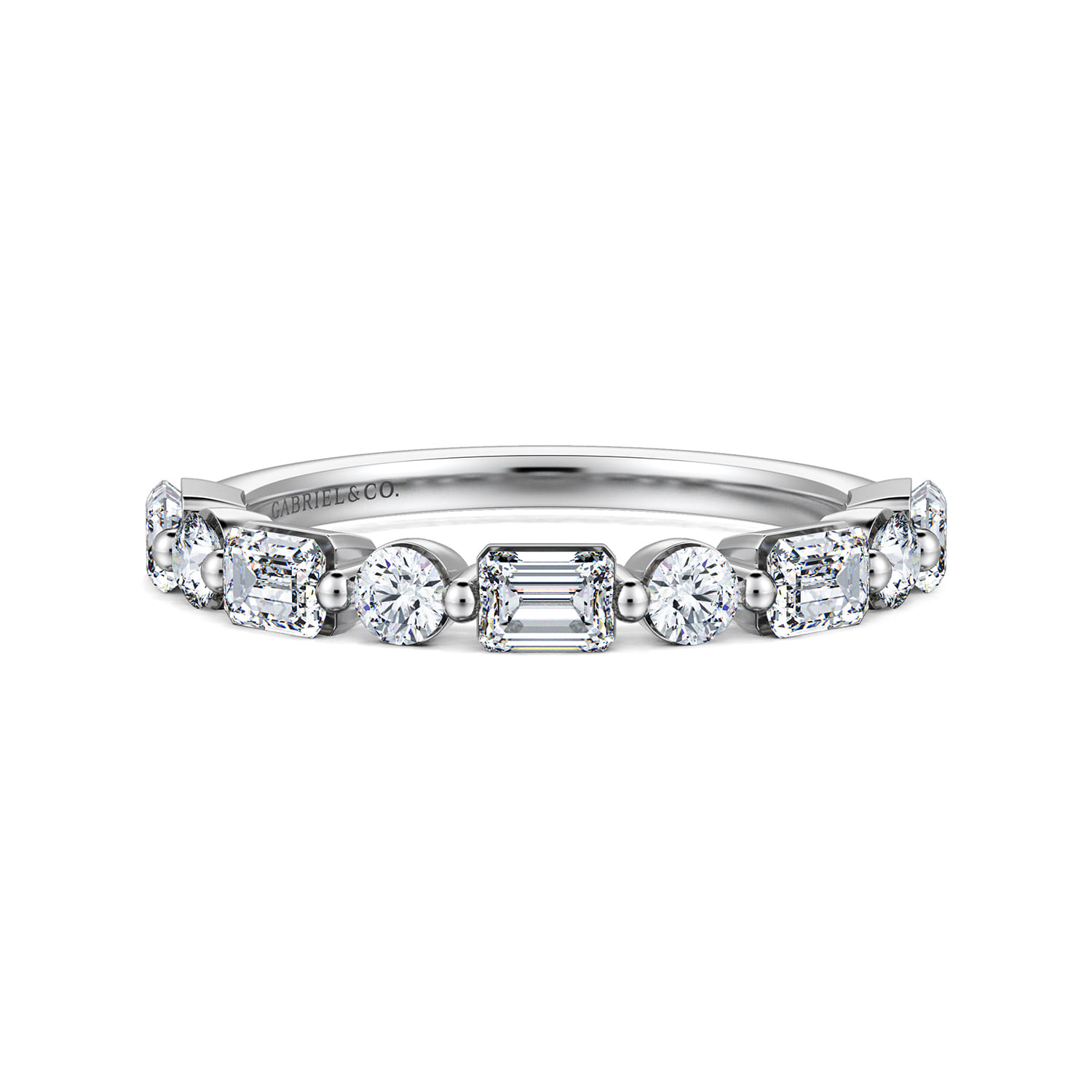 Straight Wedding Ring in 14k White Gold with Emerald Cut Natural Diamond at Gabriel & Co. - Shot 1
