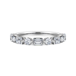 Emerald - 14K White Gold Baguette and Round Diamond Anniversary Band