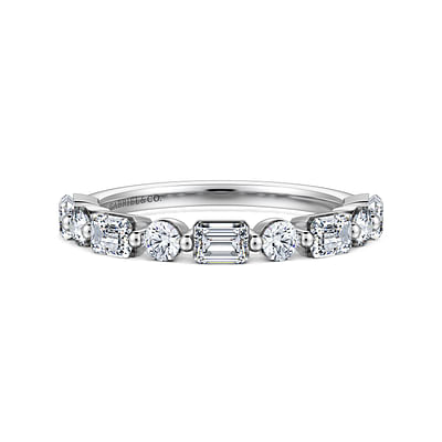 Emerald - 14K White Gold Baguette and Round Diamond Anniversary Band