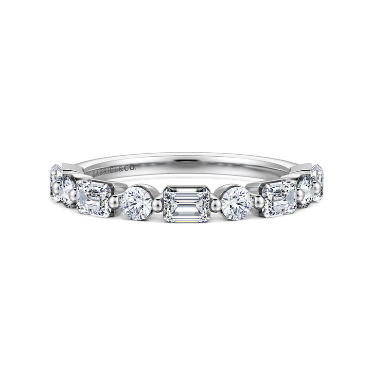 Straight Wedding Ring in 14k White Gold with Emerald Cut Natural Diamond at Gabriel & Co. - Shot 1
