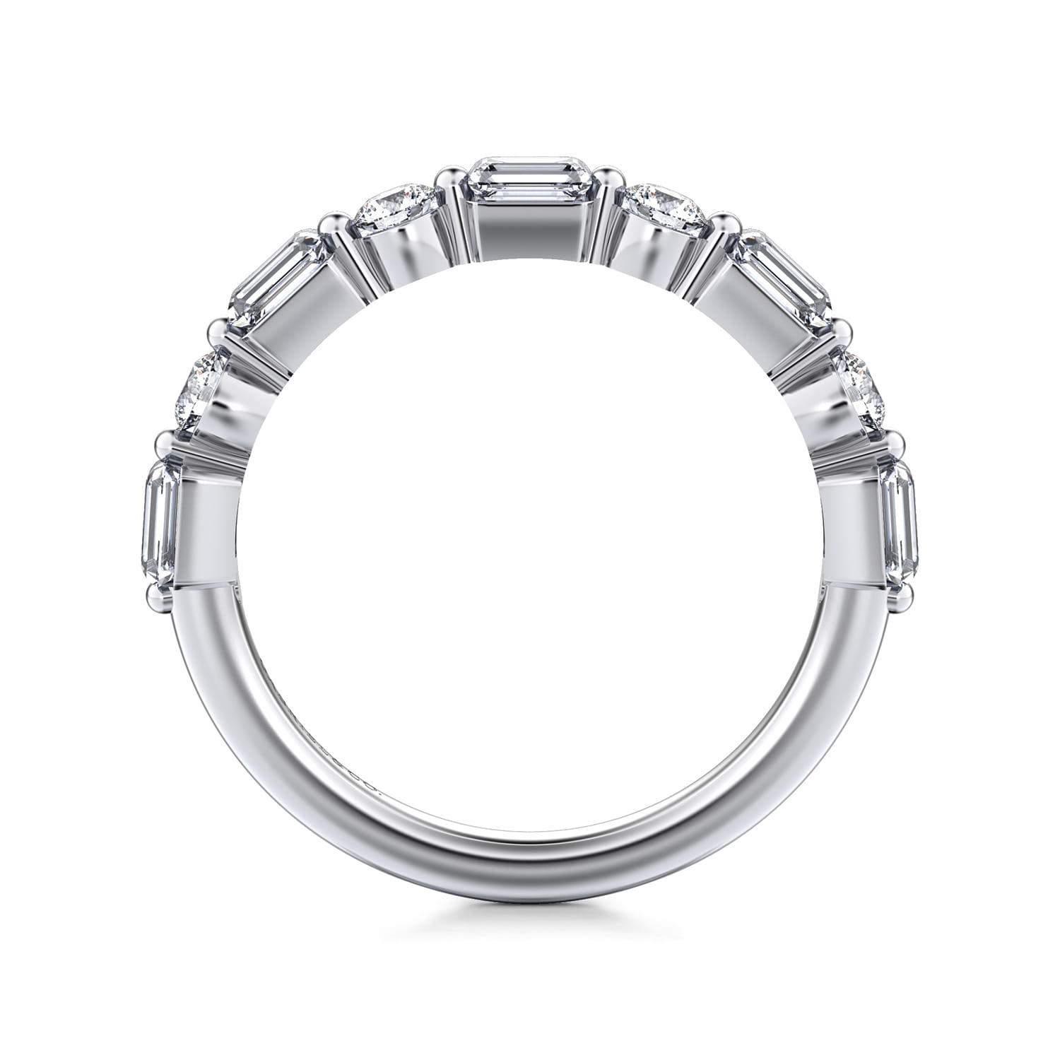 Straight Wedding Ring in 14k White Gold with Emerald Cut Natural Diamond at Gabriel & Co. - Shot 2