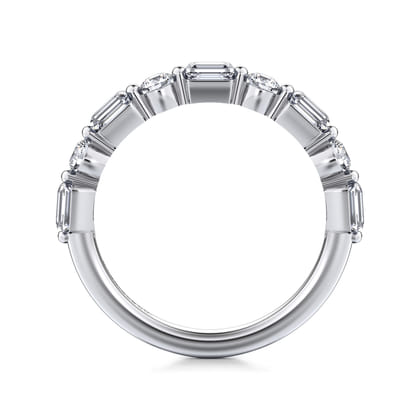 Emerald - 14K White Gold Baguette and Round Diamond Anniversary Band