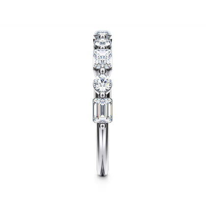 Emerald - 14K White Gold Baguette and Round Diamond Anniversary Band