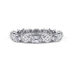 Emerald - 14K White Gold Emerald Cut and Round Diamond Eternity Band