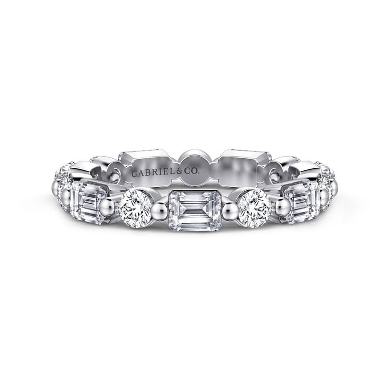 Eternity Band Wedding Ring in 14k White Gold with Emerald Cut Natural Diamond at Gabriel & Co. - Shot 1