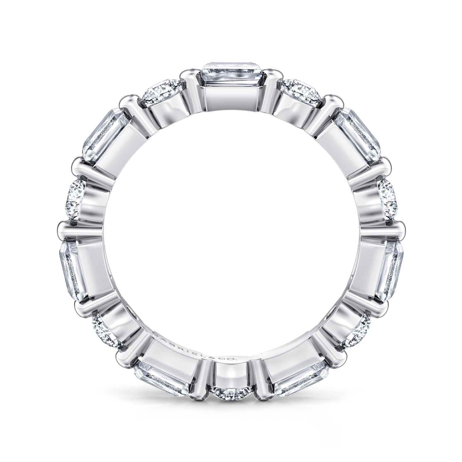 Eternity Band Wedding Ring in 14k White Gold with Emerald Cut Natural Diamond at Gabriel & Co. - Shot 2