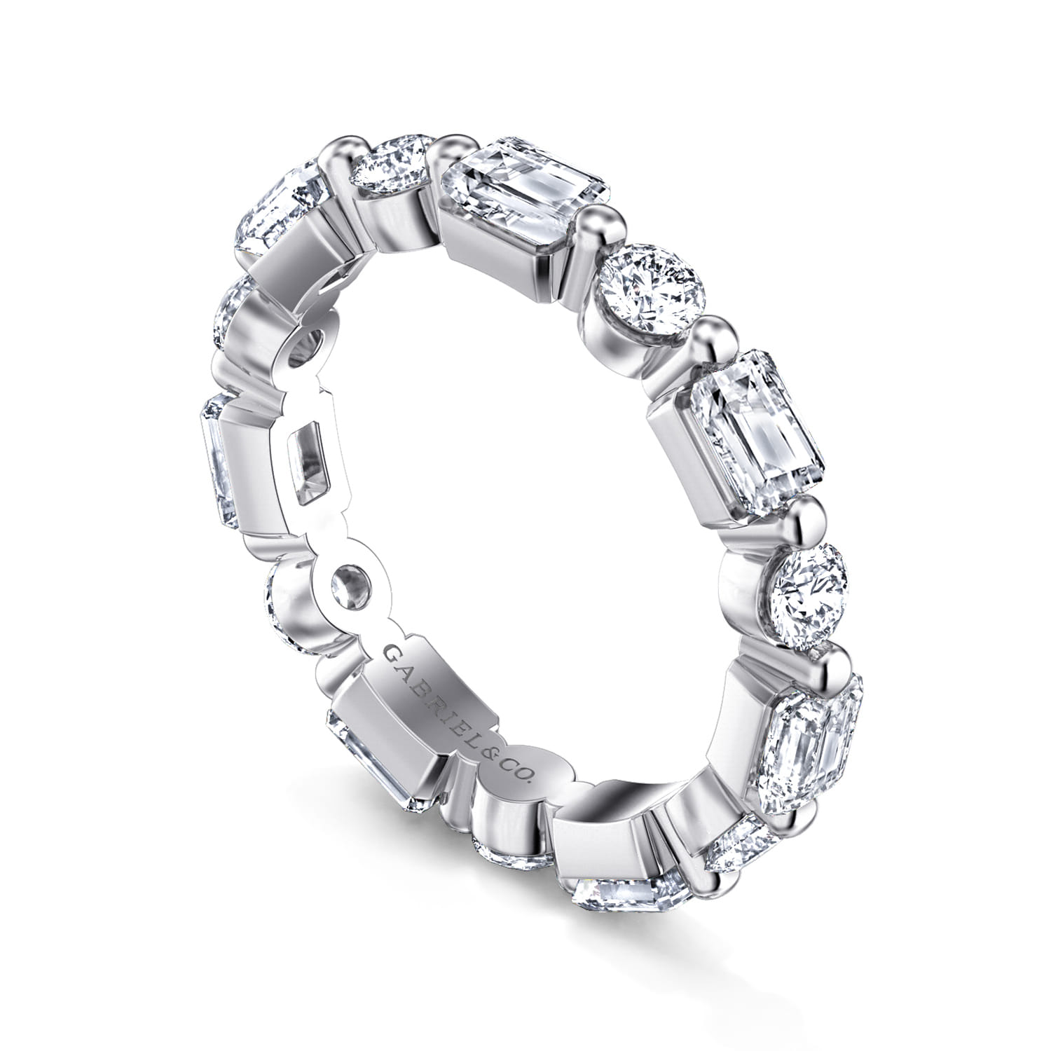 Eternity Band Wedding Ring in 14k White Gold with Emerald Cut Natural Diamond at Gabriel & Co. - Shot 3