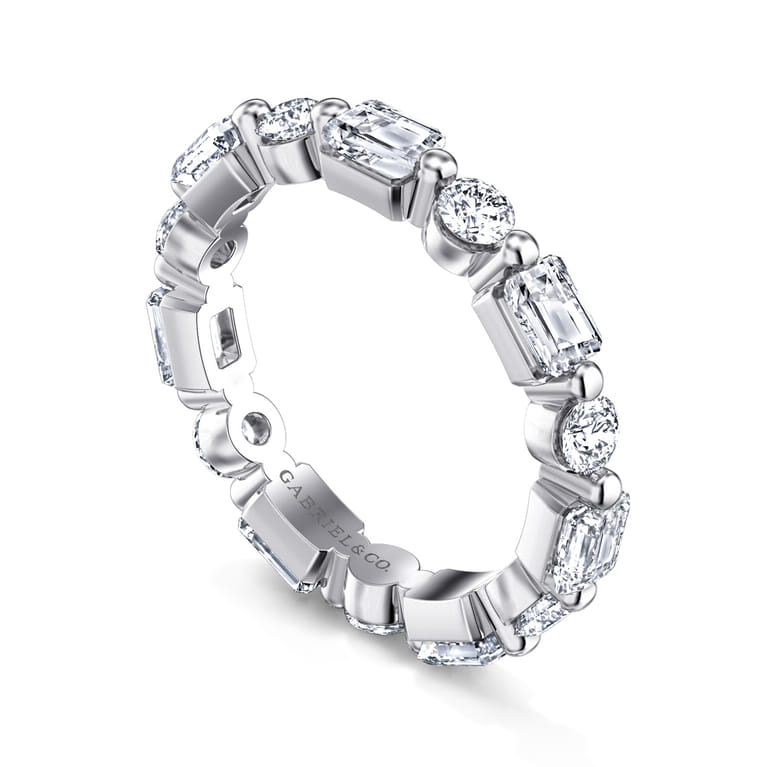 Eternity Band Wedding Ring in 14k White Gold with Emerald Cut Natural Diamond at Gabriel & Co. - Shot 3