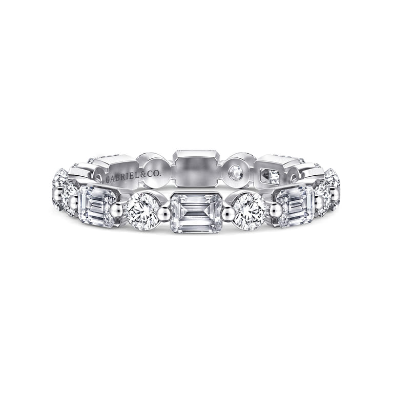 Eternity Band Wedding Ring in 14k White Gold with Emerald Cut Natural Diamond at Gabriel & Co. - Shot 1