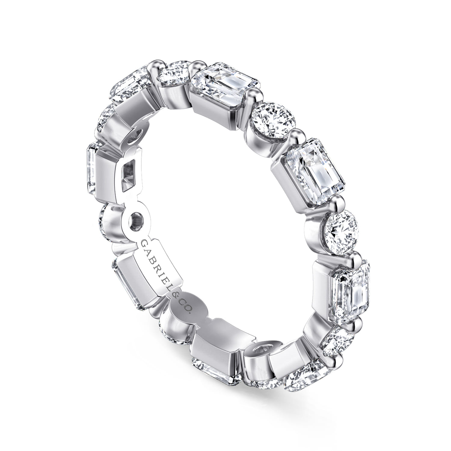 Eternity Band Wedding Ring in 14k White Gold with Emerald Cut Natural Diamond at Gabriel & Co. - Shot 3