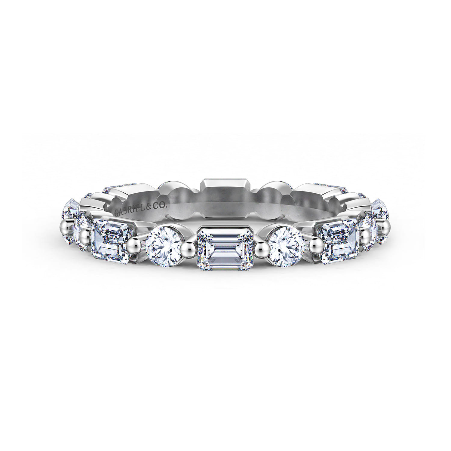 Eternity Band Wedding Ring in 14k White Gold with Emerald Cut Natural Diamond at Gabriel & Co. - Shot 1