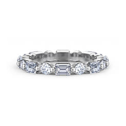 Emerald - 14K White Gold Emerald Cut and Round Diamond Eternity Band