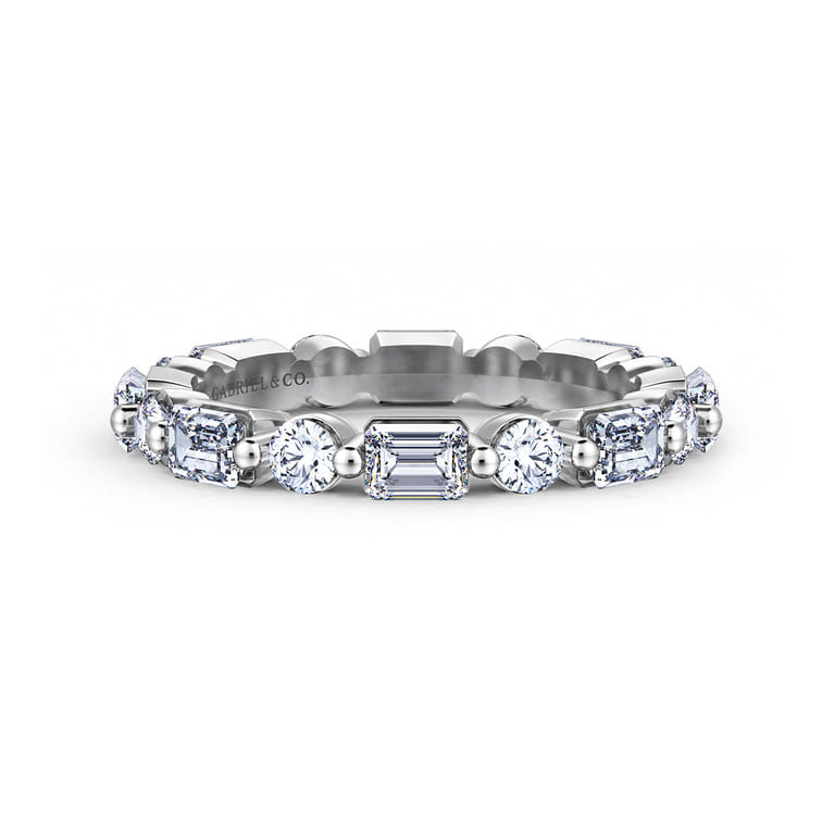Eternity Band Wedding Ring in 14k White Gold with Emerald Cut Natural Diamond at Gabriel & Co. - Shot 1